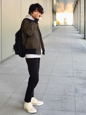 「アイラブCONVERSE」｜「アイテム（MA-1）」を使った、UIさん（メンズ・174cm）の冬コーディネート