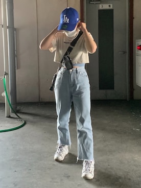 「merongshop（メロンショップ）のアイテム（ショルダーバッグ）」を使った、ちひろさん（レディース・149cm）の夏コーディネート