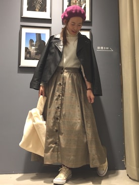 「koe（コエ）のアイテム（ライダースジャケット）」を使った、mamiraさん（レディース・156cm）の秋コーディネート