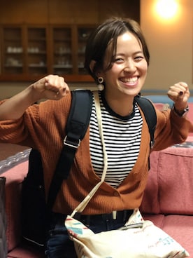 「ゆるカーディガン」｜「アイテム（アクセサリー）」を使った、mamiraさん（レディース・156cm）の秋コーディネート