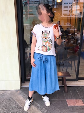 「no brand（ノーブランド）のアイテム（デニムパンツ、ブルー系）」を使った、Sasa さん（レディース・170cm）の春コーディネート