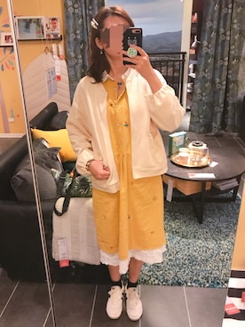 「no brand（ノーブランド）のアイテム（ワンピース、イエロー系）」を使った、Sasa さん（レディース・170cm）の秋コーディネート