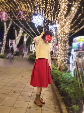 「淘寶のアイテム（スカート、レッド系）」を使った、Sasa さん（レディース・170cm）の冬コーディネート