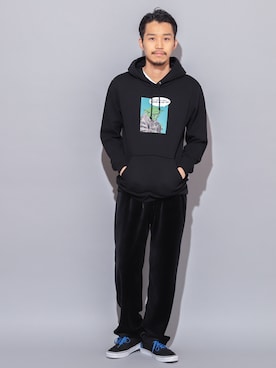 「STAR WARS（スターウォーズ）のスターウォーズパーカー/STAR WARS SWEATPARKA（パーカー、ブラック系）」を使った、Matsuda Koichiさん（メンズ・168cm）の冬コーディネート
