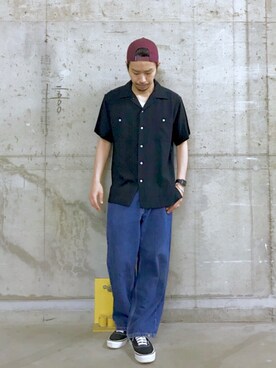 A CIAOPANIC船橋店 employee Matsuda Koichi is wearing reyn spooner "【reyn Spooner/レインスプーナー】オープンカラー刺繍シャツ"