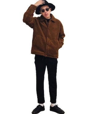 「しまむら（シマムラ）のアイテム（ハット）」を使った、カズンコさん（メンズ・180cm）の冬コーディネート