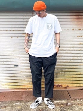 「アイテム（スリッポン）」を使った、カズンコさん（メンズ・180cm）の春コーディネート