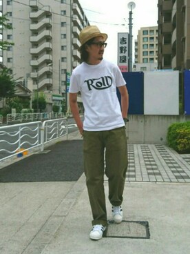 「ROLL（ロール）のアイテム」を使った、中年アシベさん（メンズ・170cm）の夏コーディネート