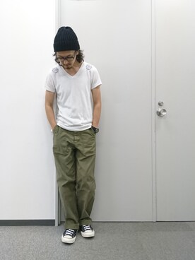 「HANES（ヘインズ）のアイテム（帽子）」を使った、中年アシベさん（メンズ・170cm）の秋コーディネート