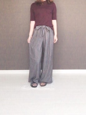 「GU（ジーユー）のアイテム（その他パンツ、グレー系）」を使った、riiiさん（レディース・157cm）の秋コーディネート