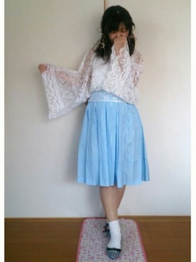 「レースブラウス」｜「アイテム（トレンチコート）」を使った、こうめさん（レディース・155cm）の夏コーディネート