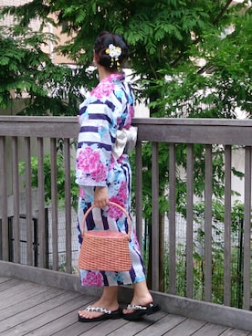 「着物」｜「アイテム（ラッピングキット）」を使った、こうめさん（レディース・155cm）の夏コーディネート