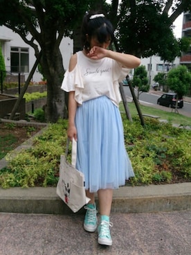 「オープンショルダー」｜「アイテム（ラッピングキット）」を使った、こうめさん（レディース・155cm）の夏コーディネート