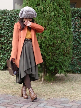 「サッシュベルト」｜「アイテム（その他アウター）」を使った、こうめさん（レディース・155cm）の冬コーディネート