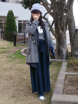 「グレンチェック」｜「アイテム（ダッフルコート）」を使った、こうめさん（レディース・155cm）の冬コーディネート
