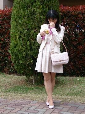 「アイテム（セットアップ、ホワイト系）」を使った、こうめさん（レディース・155cm）の春コーディネート