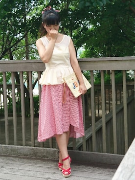 「ストライプスカート」｜「アイテム（その他）」を使った、こうめさん（レディース・155cm）の秋コーディネート