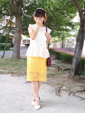 「黄色×白」｜こうめさん（レディース・155cm）の秋コーディネート