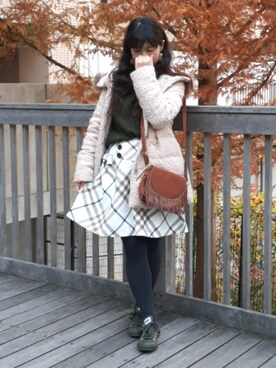 「アイラブCONVERSE」｜「アイテム（ダウンジャケット/コート）」を使った、こうめさん（レディース・155cm）の冬コーディネート