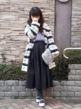 「パープル×黒」｜「アイテム（その他アウター）」を使った、こうめさん（レディース・155cm）の冬コーディネート