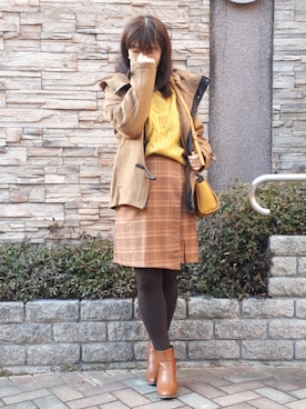 「チョコ色に染まれ」｜「アイテム（ダッフルコート）」を使った、こうめさん（レディース・155cm）の冬コーディネート