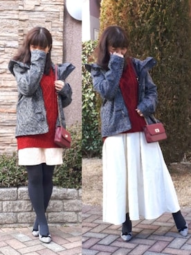 「アイテム（アクセサリー、レッド系）」を使った、こうめさん（レディース・155cm）の冬コーディネート