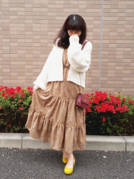 「レトロワンピース」｜「アイテム（その他）」を使った、こうめさん（レディース・155cm）の春コーディネート