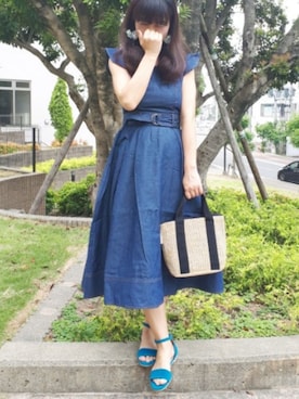 「袖フリル」｜「アイテム（その他）」を使った、こうめさん（レディース・155cm）の夏コーディネート