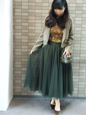 レディースのスカート（グリーン・カーキ/緑色系・チュール