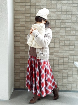 「ケーブルニット」｜「アイテム（ラッピングキット）」を使った、こうめさん（レディース・155cm）の冬コーディネート
