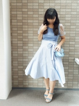 「ストライプスカート」｜「アイテム（その他）」を使った、こうめさん（レディース・155cm）の夏コーディネート