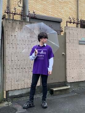 「VINTAGE（ヴィンテージ）のアイテム（Tシャツ/カットソー、パープル系）」を使った、yokokoさん（メンズ・171cm）の秋コーディネート
