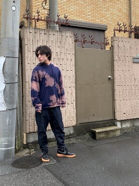 「URU（ウル）のアイテム（パーカー、パープル系）」を使った、yokokoさん（メンズ・171cm）の秋コーディネート