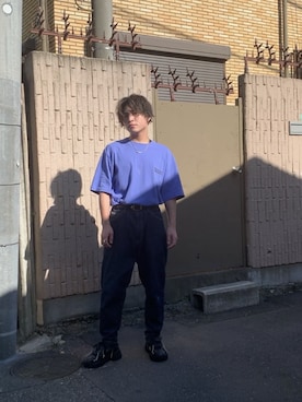 「VINTAGE（ヴィンテージ）のアイテム（Tシャツ/カットソー、ブルー系）」を使った、yokokoさん（メンズ・171cm）の秋コーディネート