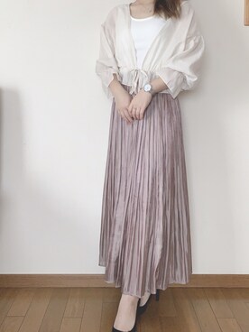 「GRL（グレイル）の光沢シフォンカーディガン（カーディガン/ボレロ）」を使った、maruuさん（レディース・151cm）の秋コーディネート