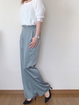 「サテンパンツ」｜「アイテム（アナログ腕時計）」を使った、maruuさん（レディース・151cm）の春コーディネート