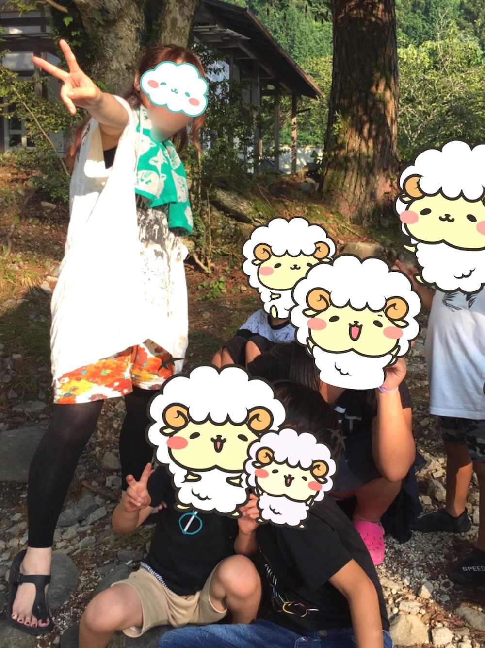 「川、BBQ」｜「バンドグッズ  チャットモンチーのアイテム（フェイスタオル、グリーン系）」を使った、まゆごんさん（レディース・143cm）の夏コーディネートの1枚目の写真