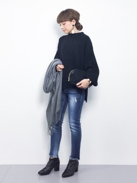 「STUDIOUS（ステュディオス）のアイテム（ブーティ）」を使った、ayumi  sato さん（レディース・155cm）の冬コーディネート