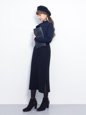 ayumi  sato さんの「【カラバリ3色】ウール混チョボ付きバスクベレー帽」を使ったコーディネート