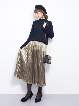 ayumi  sato さんの「箔プリントウエストゴムプリーツスカート」を使ったコーディネート