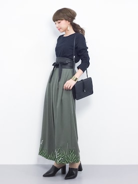 「Ameri（アメリ）のアイテム（パンツ）」を使った、ayumi  sato さん（レディース・155cm）の春コーディネート