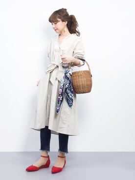 「Ungrid（アングリッド）のインディゴフレイドヘムストスリ（デニムパンツ）」を使った、ayumi  sato さん（レディース・155cm）の春コーディネート