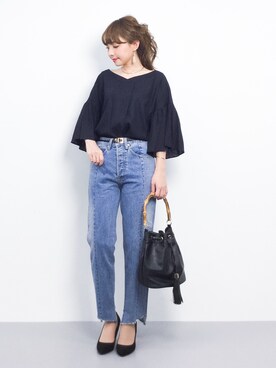「Narcissus（ナルシス）のアイテム（デニムパンツ）」を使った、ayumi  sato さん（レディース・155cm）の春コーディネート