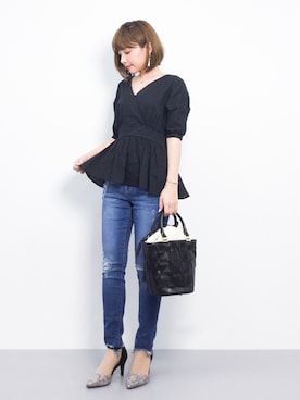 「flune（フリューン）の7.5cmヒール セパレートストラップパンプス（パンプス）」を使った、ayumi  sato さん（レディース・155cm）の春コーディネート