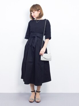 「moca couture（モカクチュール）のスパンコール＆ビーズデコレーション3wayチェーンショルダークラッチバッグ（クラッチバッグ）」を使った、ayumi  sato さん（レディース・155cm）の春コーディネート