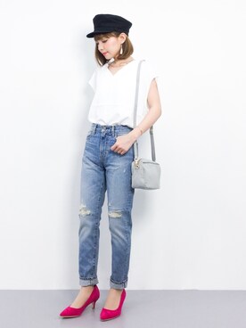 「titivate（ティティベイト）の6cmヒールポインテッドトゥパンプス（パンプス）」を使った、ayumi  sato さん（レディース・155cm）の春コーディネート