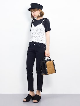 「PAGEBOY（ページボーイ）のカラーミュールサンダル（サンダル）」を使った、ayumi  sato さん（レディース・155cm）の夏コーディネート