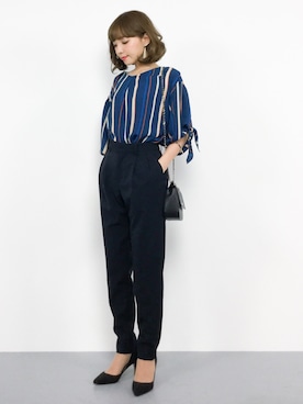 「PAGEBOY（ページボーイ）のストライプ袖リボンブラウス（シャツ/ブラウス）」を使った、ayumi  sato さん（レディース・155cm）の夏コーディネート