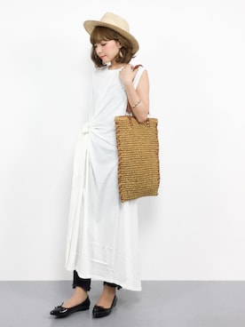 「麦わら帽子」｜「アイテム（レインシューズ）」を使った、ayumi  sato さん（レディース・155cm）の夏コーディネート