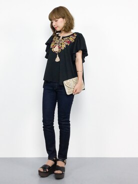 「Accessorize（アクセサライズ）のアイテム（クラッチバッグ）」を使った、ayumi  sato さん（レディース・155cm）の夏コーディネート